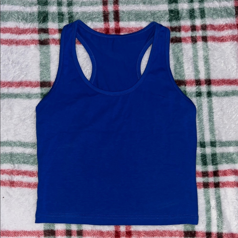 Blue Racerback Cropped Tank Top